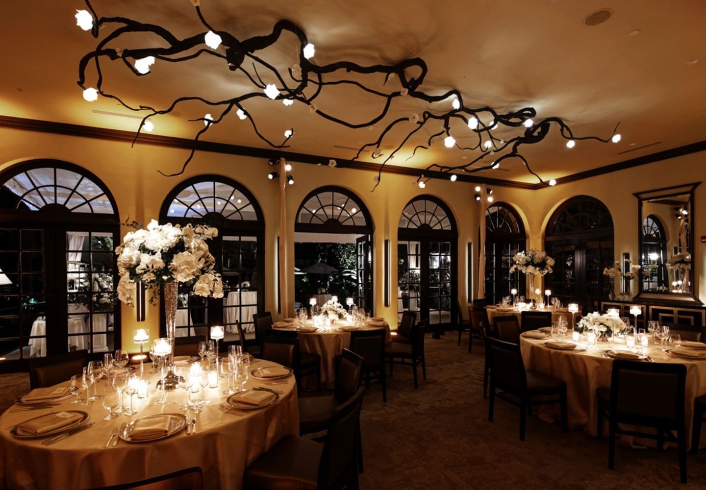Wedding dining table setup in event room at Brazilian Court 